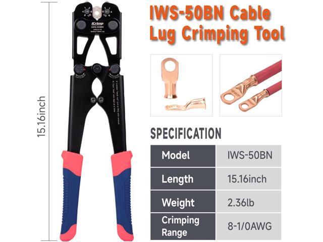 iCrimp Battery Cable Lug Crimping Tool for 8, 6, 4, 2, 1, 1/0 AWG Copper Cable Lugs, Battery Terminal Crimper
