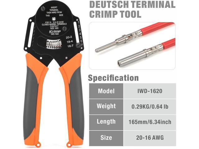 iCrimp IWD-1620 Deutsch Crimp Tool, Size 16 Deutsch Crimper, Solid Barrel Contact & Circular Connector Contacts Crimping Tool, 8 Indents Wire...