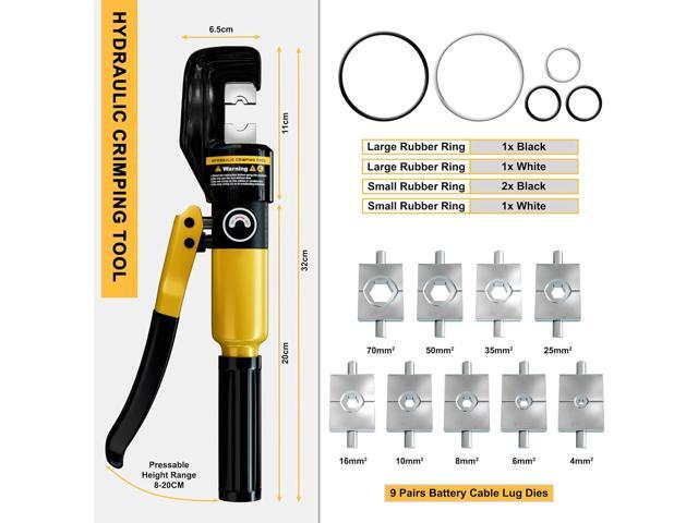 Hydraulic Crimping Tool 10 Tons 12 AWG to 00 (2/0), Battery Cable Crimper Tool with 9 Hexagonal Dies, Hydraulic Wire Crimping Kit for Wire Rope and...