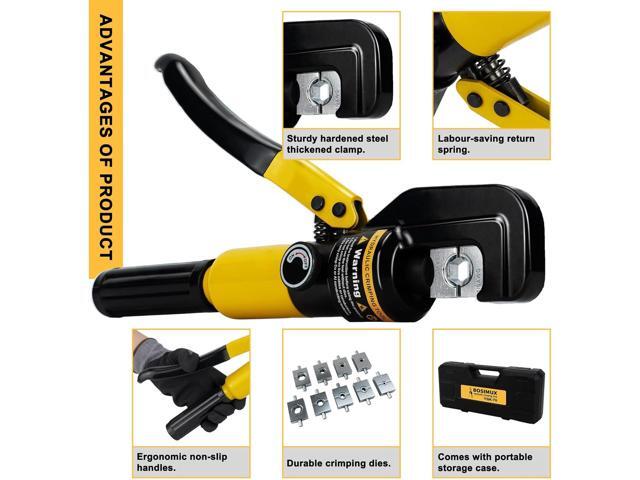 Hydraulic Crimping Tool 10 Tons 12 AWG to 00 (2/0), Battery Cable Crimper Tool with 9 Hexagonal Dies, Hydraulic Wire Crimping Kit for Wire Rope and...
