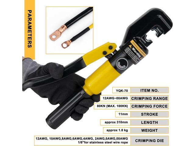 Hydraulic Crimping Tool 10 Tons 12 AWG to 00 (2/0), Battery Cable Crimper Tool with 9 Hexagonal Dies, Hydraulic Wire Crimping Kit for Wire Rope and...