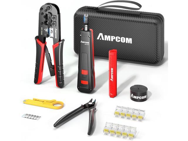 AMPCOM Ethernet Crimping Tool Kit 7-in-1 RJ45/RJ11 Network Tool Kit for Cat6/Cat5e/Cat5 RJ45 Connectors with 110 Punch Down Tool Wire Stripper in...