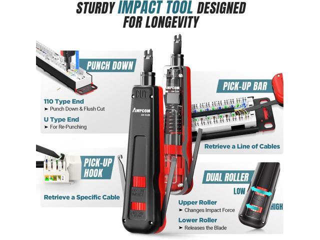 AMPCOM Ethernet Crimping Tool Kit 7-in-1 RJ45/RJ11 Network Tool Kit for Cat6/Cat5e/Cat5 RJ45 Connectors with 110 Punch Down Tool Wire Stripper in...
