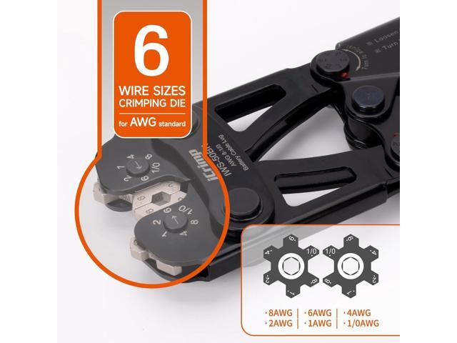 iCrimp Battery Cable Lug Crimping Tool for 8, 6, 4, 2, 1, 1/0 AWG Copper Cable Lugs, Battery Terminal Crimper