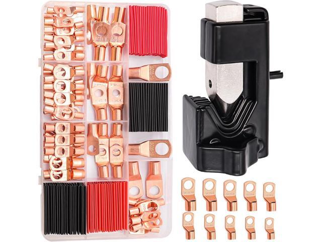 Taiss 160PCS Battery Cable Ends with Hammer Lug Crimper Tool,AWG 2/4/6/8/10/12 Gauge copper lugs assortment,Copper Wire Lugs,Copper Ring Terminals...