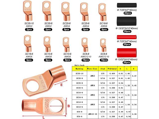Taiss 160PCS Battery Cable Ends with Hammer Lug Crimper Tool,AWG 2/4/6/8/10/12 Gauge copper lugs assortment,Copper Wire Lugs,Copper Ring Terminals...