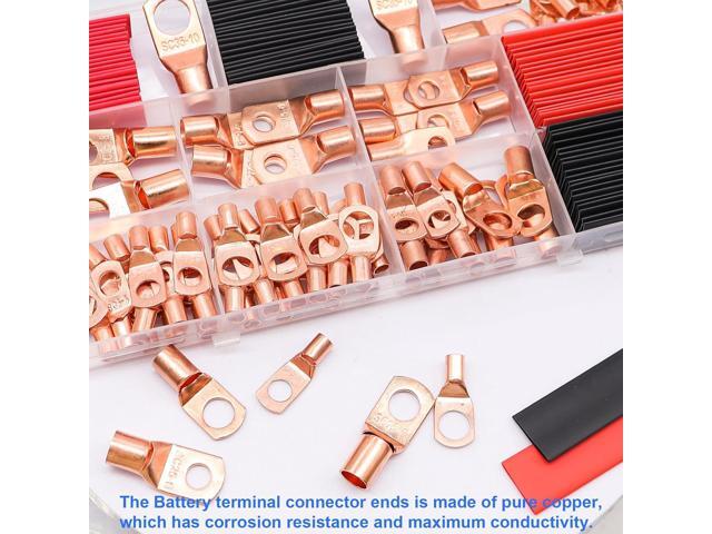 Taiss 160PCS Battery Cable Ends with Hammer Lug Crimper Tool,AWG 2/4/6/8/10/12 Gauge copper lugs assortment,Copper Wire Lugs,Copper Ring Terminals...