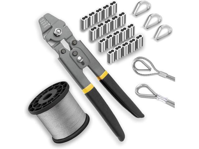 Wire Rope Crimping Tool Kit,165FT Wire Rope Kit,1/16' Stainless Steel Cable with 150PCS Aluminum Crimping Loop Sleeve, 20Pcs Wire Rope Thimble