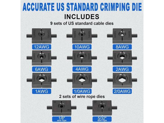 AMZCNC Hydraulic Crimping Tool with 9 American standard cable crimping dies for 12 AWG to 2/0 AWG and 2 Stainless Steel Wire Rope Dies for 1/8' and...