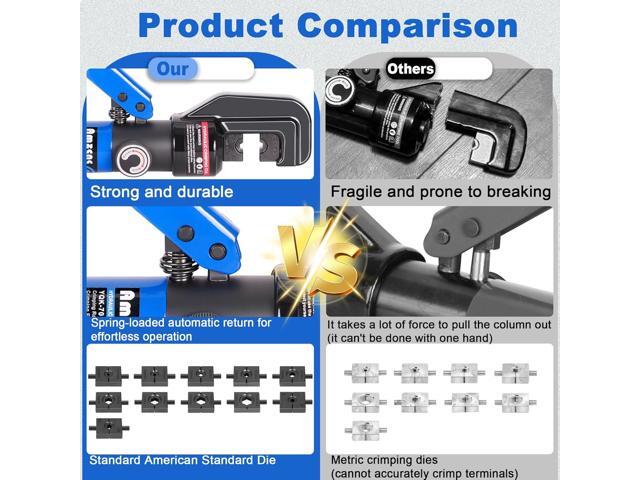 AMZCNC Hydraulic Crimping Tool with 9 American standard cable crimping dies for 12 AWG to 2/0 AWG and 2 Stainless Steel Wire Rope Dies for 1/8' and...