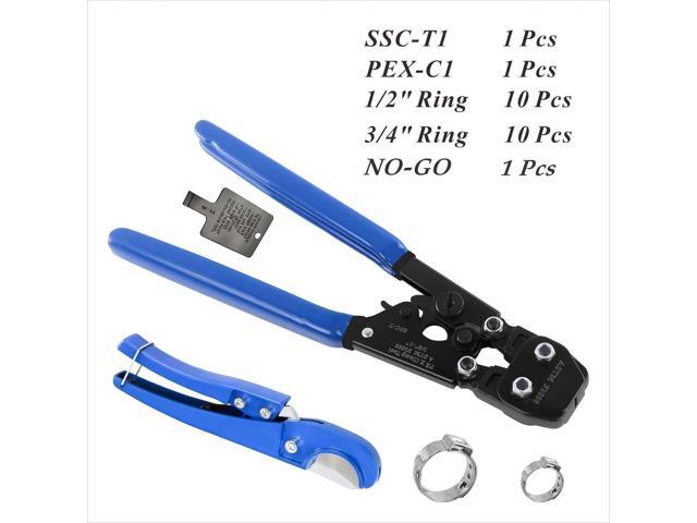 PEX Pipe Clamp Cinch Tool Crimping Tool Crimper for Stainless Steel Clamps from 3/8-inch to 1-inch with 1/2-inch 10PCS and 3/4-inch 10PCS SS PEX...
