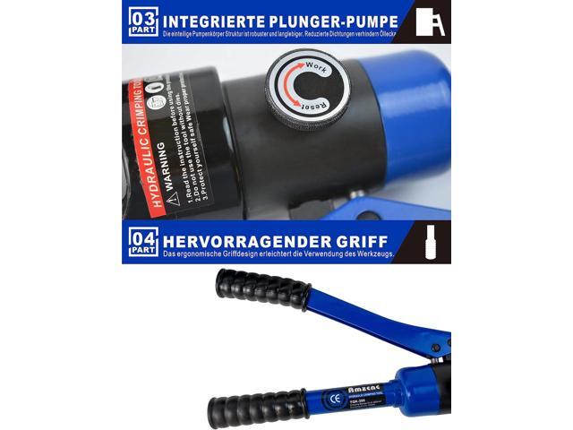 AMZCNC blue 16 Ton Hydraulic Wire Crimper Battery Cable Lug Terminal Crimping Tool WIth Standard US cable Dies,Crimps 6 AWG to 600 MCM, Cable...