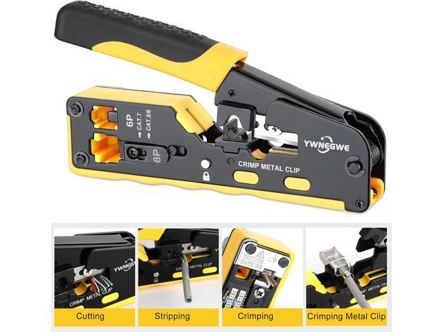 RJ45 Crimp Tool Kit Pass Through Ethernet Crimper Kit Cat5 Cat6 Cat7 Crimping Tool Kit,All-in-One Stripping Cutting Crimping Tool for RJ11/RJ12...