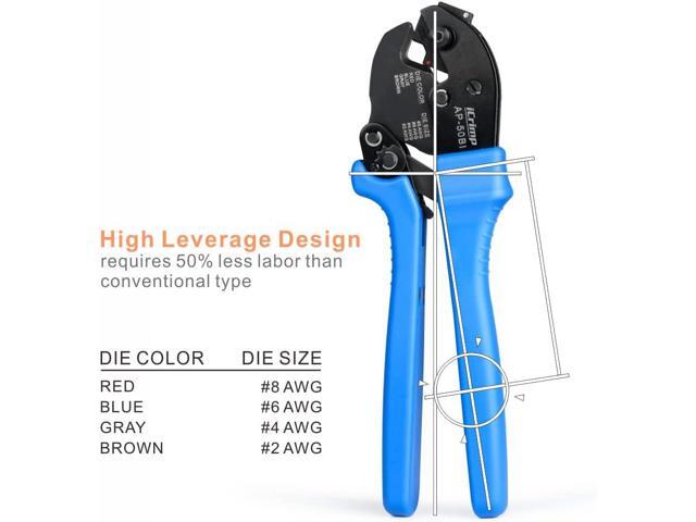 iCrimp AP-50BI Battery Cable Ring Terminal Crimper for 8, 6, 4, 2AWG Copper Cable Lugs, Heavy Duty Wire Lugs and Battery Cable Ends