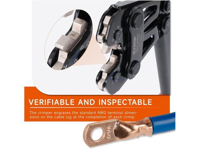 iCrimp Battery Cable Lug Crimping Tool for 8, 6, 4, 2, 1, 1/0 AWG Copper Cable Lugs, with Wire Cutter and Stripper, Battery Terminal Crimper