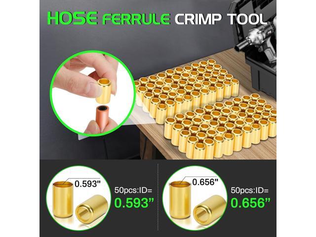 Heavy Duty Standard Hose Crimper, Hose Crimping Tool, with Ferrules (50PK) 0.593 Inch ID x 1 Inch & 0.656 Inch ID x 1 Inch for 1/4, 5/16, 3/8 Inch...