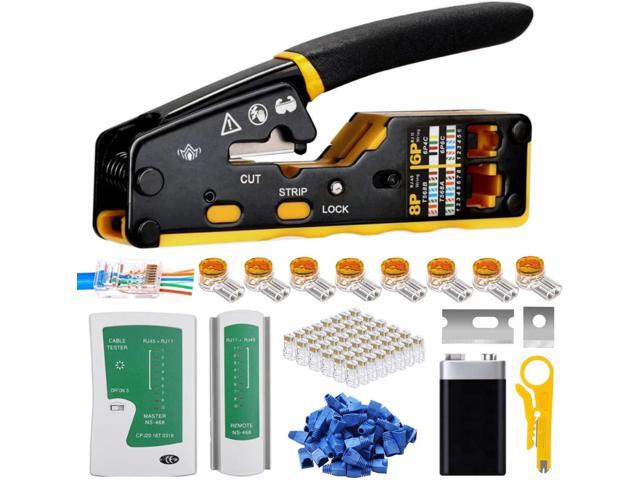 Pass Through RJ45 Crimp Tool Kit All-in-One Ethernet Crimper Network tool kit for RJ45 RJ11-12 Cat5 Cat6 Cat7,Crimping tool with Cable tester wire...