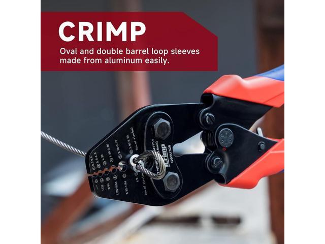 iCrimp Wire Rope Crimping Tool with Built-in Cutter for Cable Railing, Hand Swaging Tool for 1/32~1/8-inch Aluminum Oval Sleeves,Double Barrel...