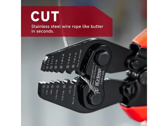 iCrimp Wire Rope Crimping Tool with Built-in Cutter for Cable Railing, Hand Swaging Tool for 1/32~1/8-inch Aluminum Oval Sleeves,Double Barrel...