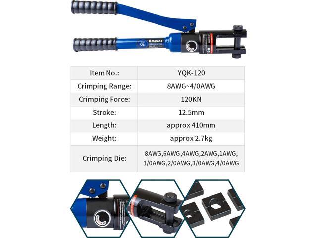 AMZCNC 12 Ton Hydraulic Crimping Tool with 9 Standard American Dies, Crimps 8AWG to 4/0 AWG, Hardened Steel Construction with Oxidized Surface for...