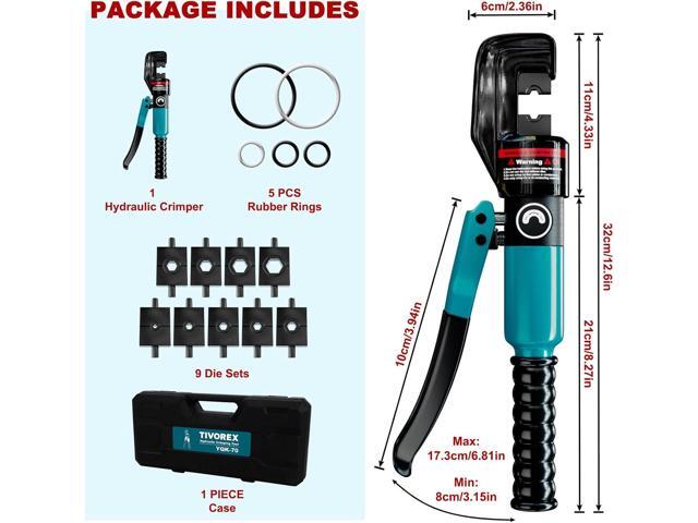 Hydraulic Crimping Tool Kit-10 Tons 12 AWG to 2/0 AWG for Wire Battery Cable Lug, Terminal Crimper Tool with 9 Die Sets, 1/8 Wire Rope Crimping Tool