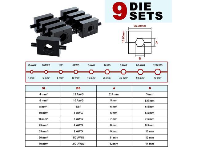 Hydraulic Crimping Tool Kit-10 Tons 12 AWG to 2/0 AWG for Wire Battery Cable Lug, Terminal Crimper Tool with 9 Die Sets, 1/8 Wire Rope Crimping Tool