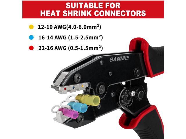 Sanuke Ratchet Crimping Tool for Heat Shrink Connectors (AWG 22-10), Wire Terminal Crimper for Insulated Nylon Connectors, Crimping Pliers for...