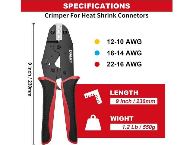 Sanuke Ratchet Crimping Tool for Heat Shrink Connectors (AWG 22-10), Wire Terminal Crimper for Insulated Nylon Connectors, Crimping Pliers for...