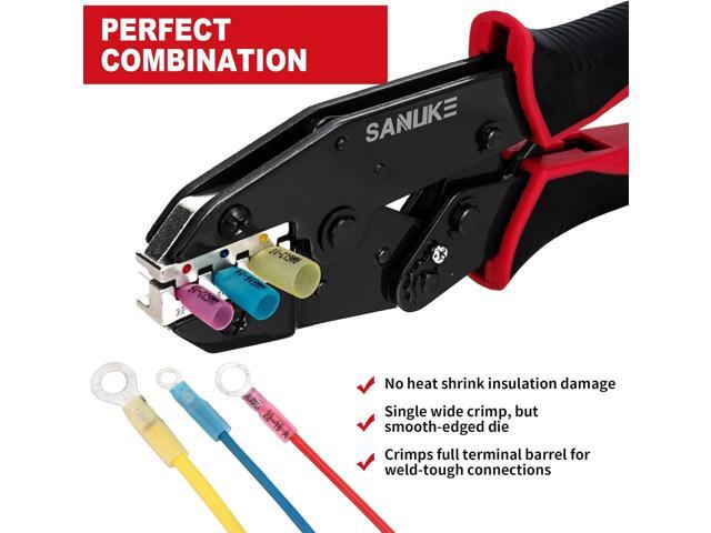 Sanuke Ratchet Crimping Tool for Heat Shrink Connectors (AWG 22-10), Wire Terminal Crimper for Insulated Nylon Connectors, Crimping Pliers for...