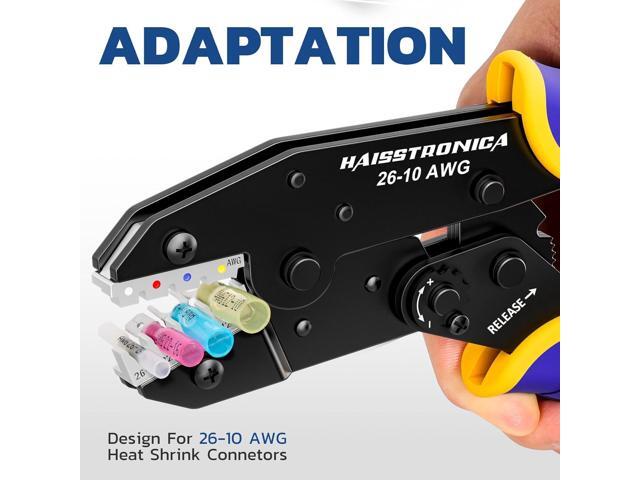 haisstronica Crimping Tool For Heat Shrink Connectors-AWG 26-10 Ratchet Wire Terminal Crimper-Ratcheting Crimper Tools-Available For Insulated...