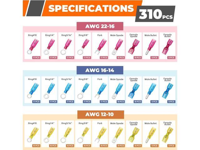 Crimping Tool For Heat Shrink Connectors, 310PCS AWG 22-10 Waterproof Automotive Marine Grade Heat Shrink Wire Connectors and Wire Stripper
