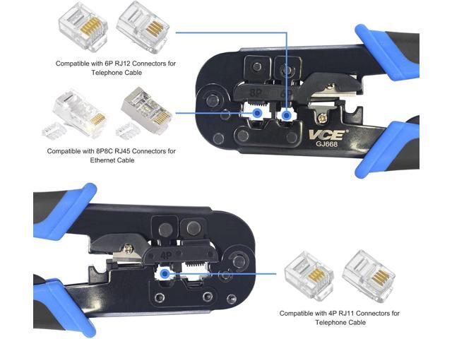 VCE RJ45 RJ11/RJ12 RJ22 Ethernet Crimp Tool Crimper Cutter Stripper All-in-one Multi-Tool for Network Telephone Cat3 Cat5 Cat5e Cat6 Cat6A Modular...