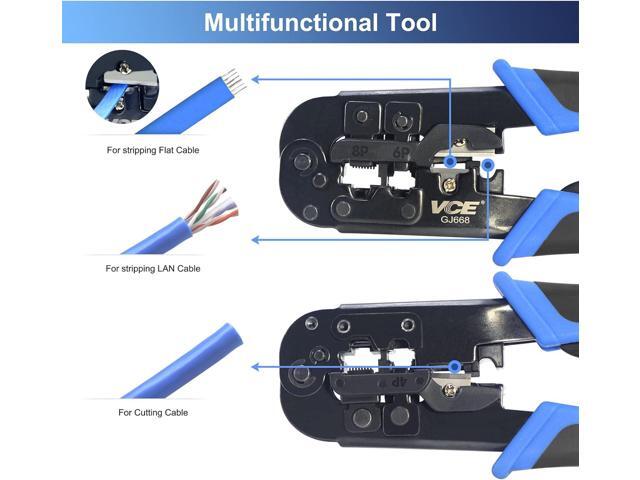 VCE RJ45 RJ11/RJ12 RJ22 Ethernet Crimp Tool Crimper Cutter Stripper All-in-one Multi-Tool for Network Telephone Cat3 Cat5 Cat5e Cat6 Cat6A Modular...