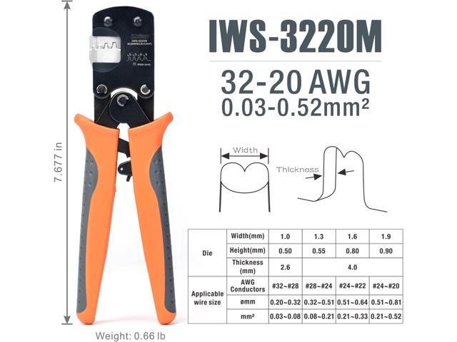 iCrimp IWS-3220M Micro Connector Pin Crimping Tool 0.03-0.52mm² 32-20AWG Ratcheting Crimper for D-Sub,Open Barrel suits Molex,JST,JAE