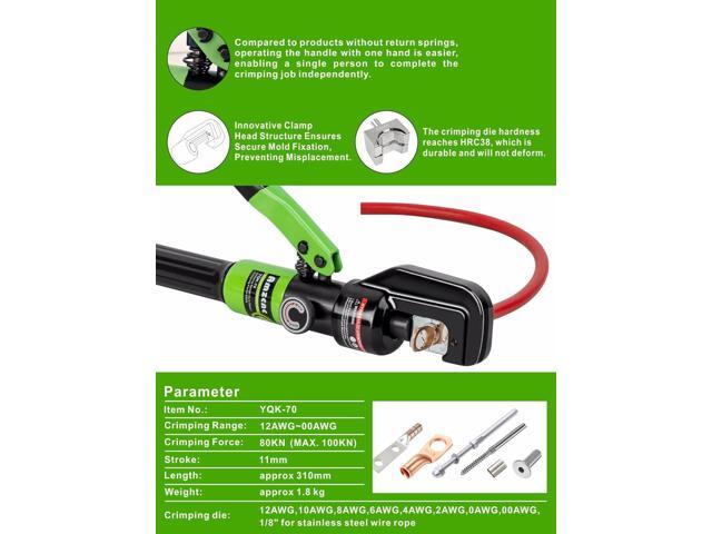 AMZCNC 10 Tons Hydraulic Wire Battery Cable Lug Terminal Crimper Crimping Tool With 9 Pairs of Dies,1/8 Wire Rope Crimping Tool