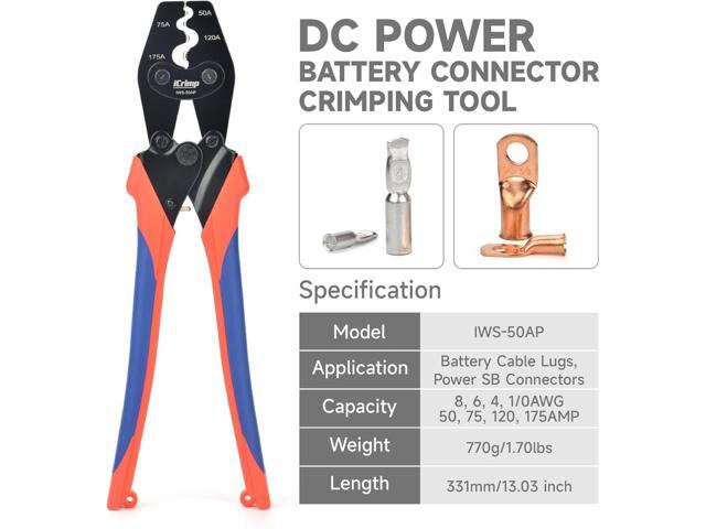iCrimp IWS-50AP Battery Cable Crimping Tool for Power 50A & 75A Connectors, Anderson SB50 SB120 SB175 Connectors, AWG 8-1/0 Battery Cable Lugs