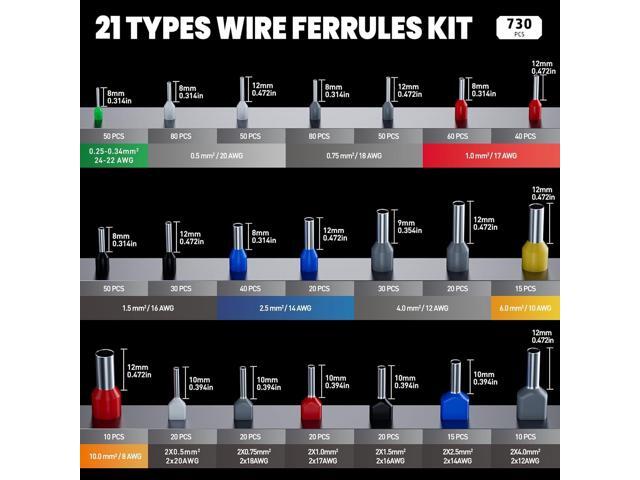 PEBA Ferrule Crimping Tool Kit, AWG 28-7 Self-Adjusting Ratchet Wire Crimper with 21 Sizes Tinned Copper Terminals Ferrule Kit and Twin Wire...