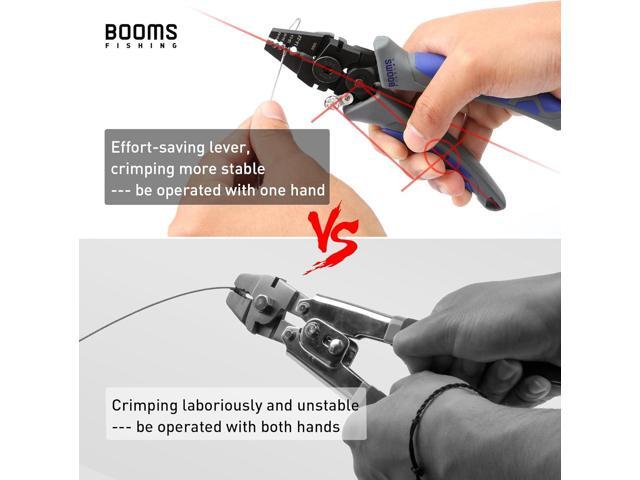 Booms Fishing CP4 Wire Crimping Tool with Cutter, Effort-Saving Fishing Crimping Pliers, High Carbon Steel Fishing Plier Wire Rope Leader Crimper...
