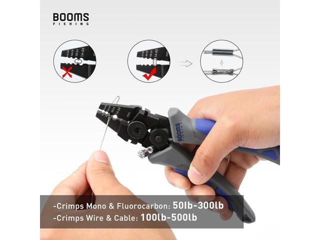 Booms Fishing CP4 Wire Crimping Tool with Cutter, Effort-Saving Fishing Crimping Pliers, High Carbon Steel Fishing Plier Wire Rope Leader Crimper...