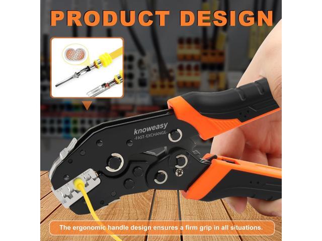 Knoweasy 6-in-1 Ratcheting Crimping Tool Set with Quick-Change 6 Dies (40Cr), Multifunction Wire Crimper for Dupont, Ferrule, Open Barrel, Heat...