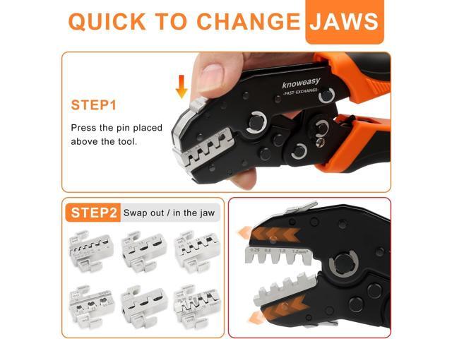 Knoweasy 6-in-1 Ratcheting Crimping Tool Set with Quick-Change 6 Dies (40Cr), Multifunction Wire Crimper for Dupont, Ferrule, Open Barrel, Heat...
