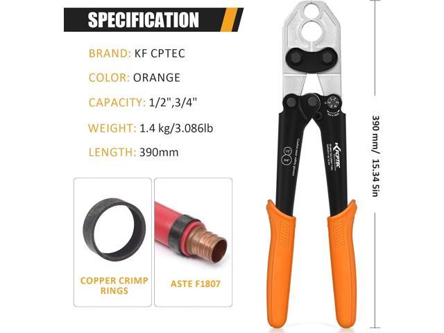 KF CPTEC PEX Clamp Tool Kit, 1/2' & 3/4' PEX Crimping Tool with Go/No-Go Gauge, ASTM F1807 Compliant, Chrome-Plated Jaw, Includes Assorted...