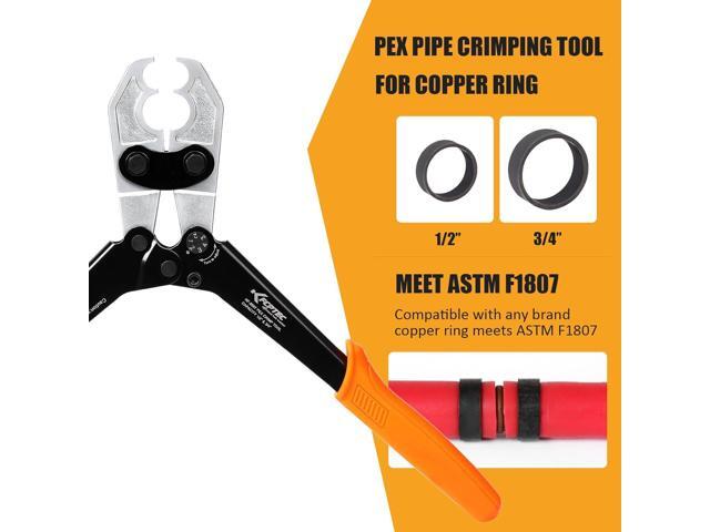 KF CPTEC PEX Clamp Tool Kit, 1/2' & 3/4' PEX Crimping Tool with Go/No-Go Gauge, ASTM F1807 Compliant, Chrome-Plated Jaw, Includes Assorted...
