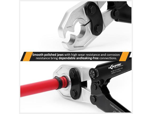 KF CPTEC PEX Clamp Tool Kit, 1/2' & 3/4' PEX Crimping Tool with Go/No-Go Gauge, ASTM F1807 Compliant, Chrome-Plated Jaw, Includes Assorted...