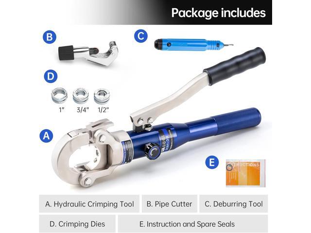 IBOSAD Copper Tube Fittings Hydraulic Pipe Crimping Tool with 1/2',3/4' and 1' Jaw Copper Pipe Press Crimper Pressing Pliers, with Pipe Cutter