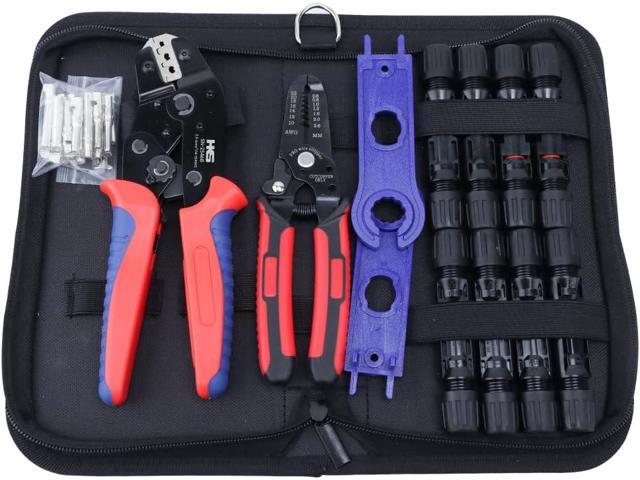 HKS Solar PV Panel Crimping Tool Kit with Crimper Stripper and 8 Pairs Solar connectors and 1Pair Solar Connector Spanner Wrench, Crimper Tool for...