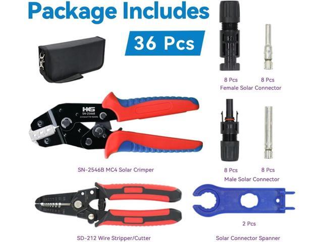 HKS Solar PV Panel Crimping Tool Kit with Crimper Stripper and 8 Pairs Solar connectors and 1Pair Solar Connector Spanner Wrench, Crimper Tool for...