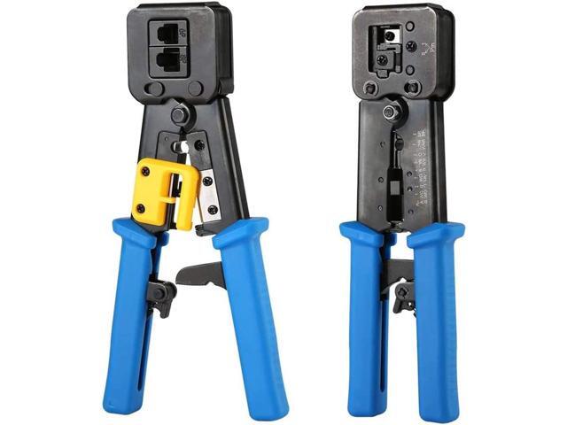 RJ45 Crimping Tool Ethernet Crimper for Cat6 Cat5 Cat5e RJ45 Pass Through Connectors and R11/RJ12 Regular Ends with 50Pcs Connectors, 50Pcs Covers...