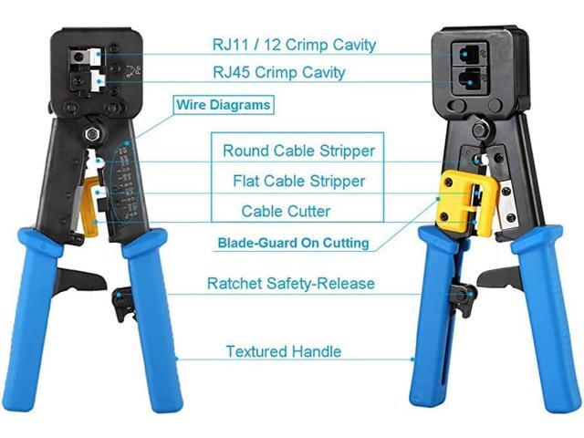 RJ45 Crimping Tool Ethernet Crimper for Cat6 Cat5 Cat5e RJ45 Pass Through Connectors and R11/RJ12 Regular Ends with 50Pcs Connectors, 50Pcs Covers...