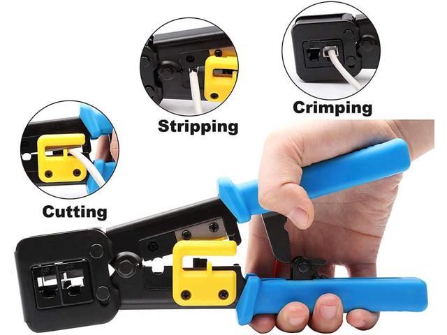 RJ45 Crimping Tool Ethernet Crimper for Cat6 Cat5 Cat5e RJ45 Pass Through Connectors and R11/RJ12 Regular Ends with 50Pcs Connectors, 50Pcs Covers...